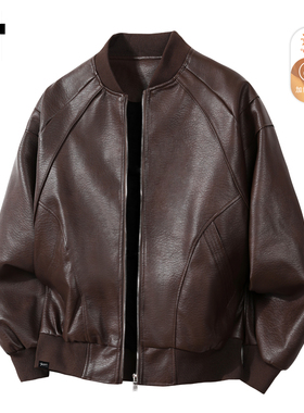 it :5cm/FIVECM复古棒球领夹克男2025秋冬季潮牌宽松皮衣机车外套