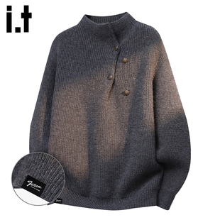 it :5cm/FIVECM纽扣设计感半高领针织衫毛衣慵懒风宽松休闲上衣男