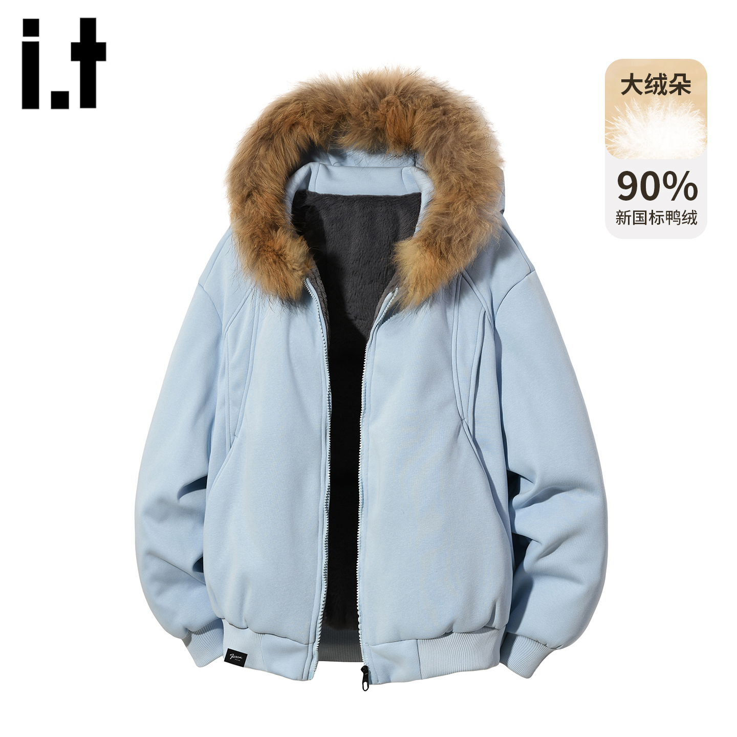 大毛领连帽羽绒服男女2025冬季