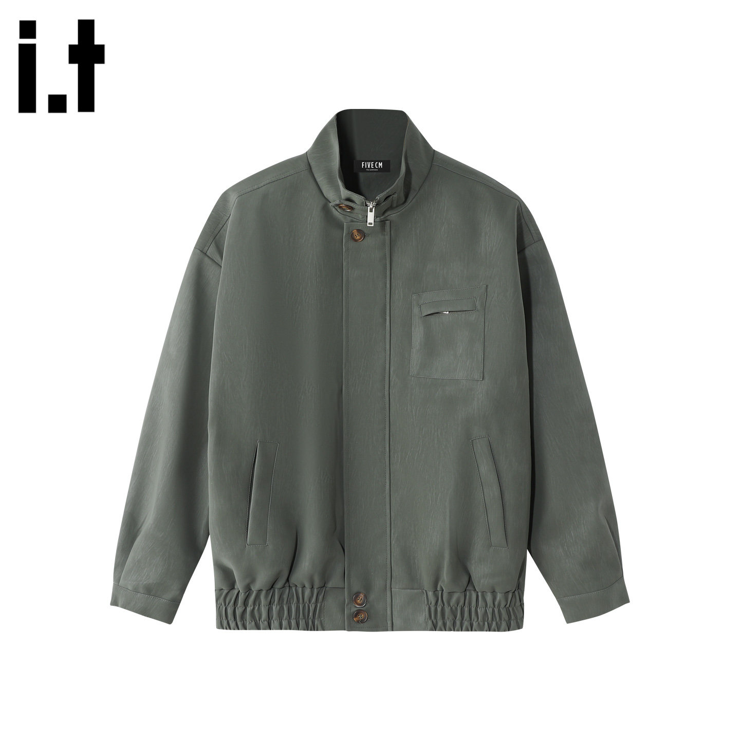 it :5cm/FIVECM绿色哑光立领pu皮衣夹克外套男士2025秋季机车外衣