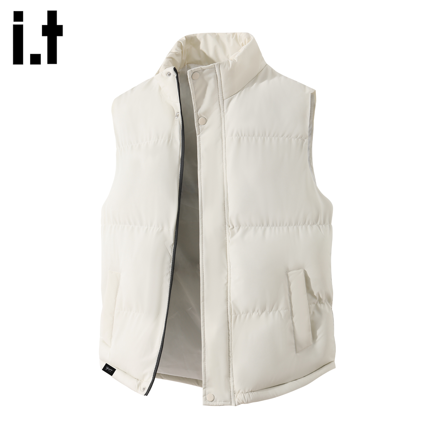 白色立领加厚夹棉马甲男女2025