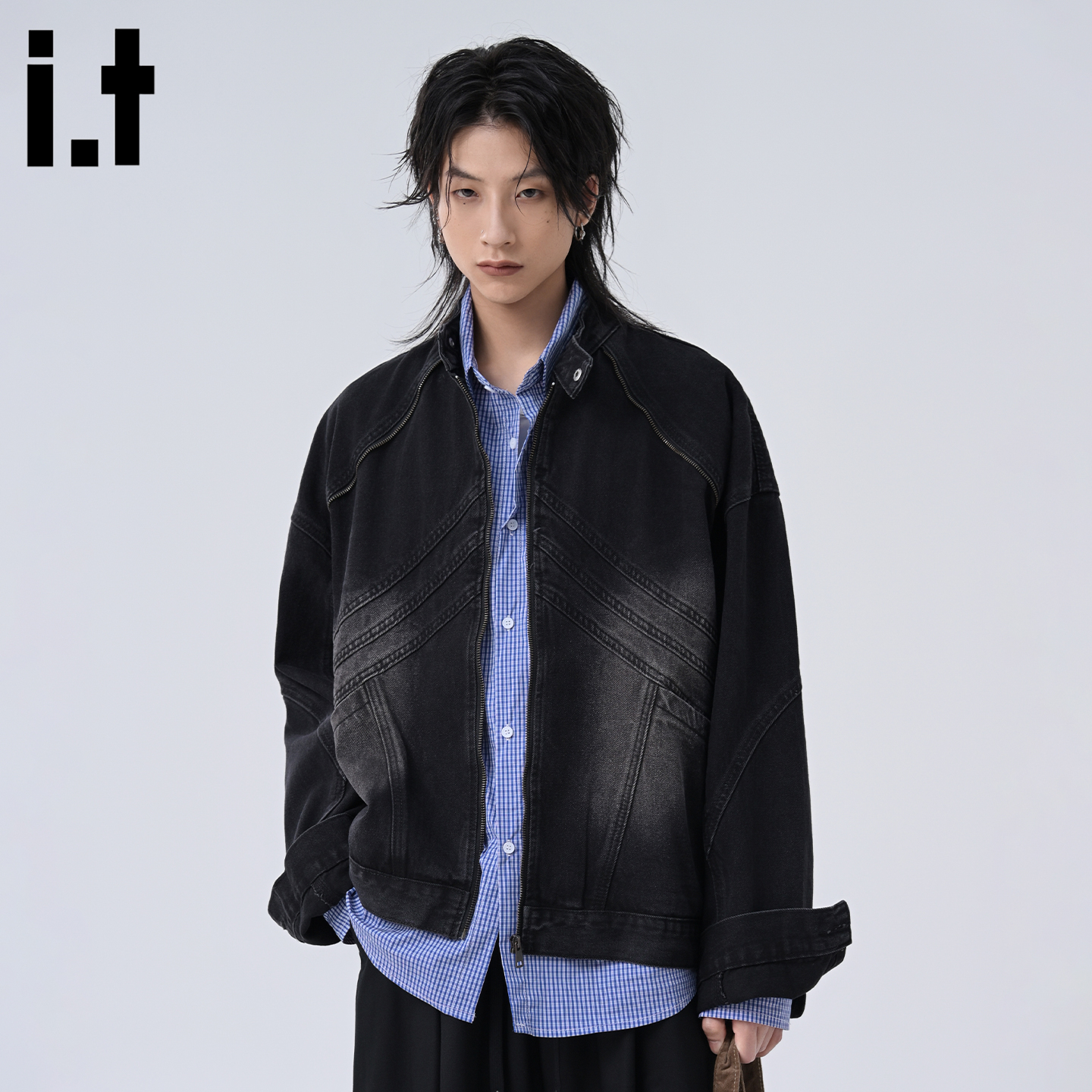 IT喷墨渐变工装牛仔外套男