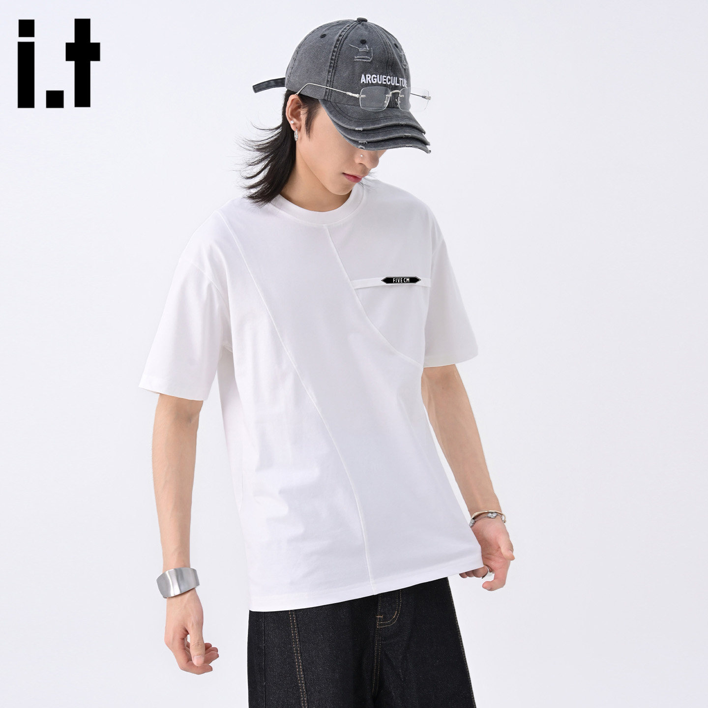 it :5cm/FIVECM白色高级感短袖圆领t恤男士2025新款夏季直筒上衣