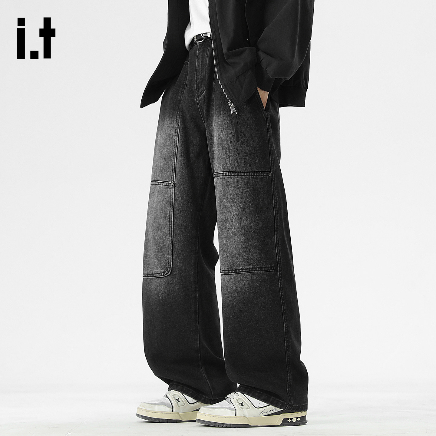 it :5cm/FIVECM美式弯刀牛仔裤男春季潮牌水洗做旧复古阔腿长裤子