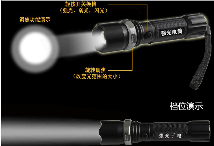 強光手電筒RB-001戶外強光手電機械旋轉調焦變焦新品