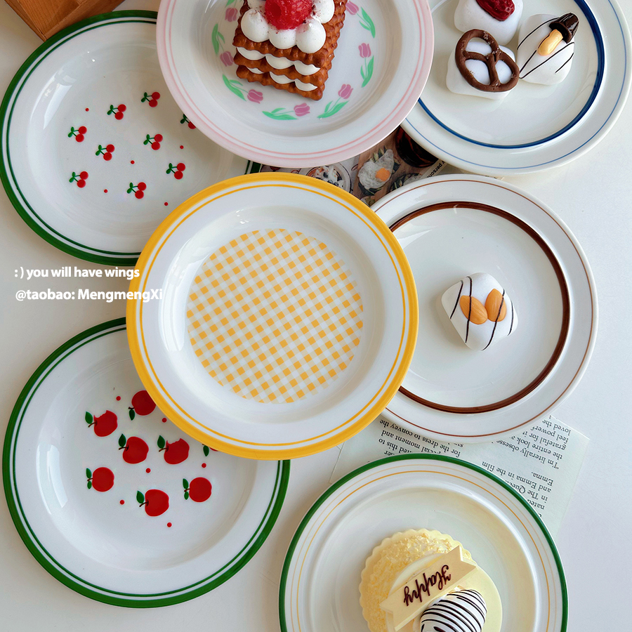 韩式ins盘子蛋糕盘甜品盘圆盘平盘点心盘陶瓷盘小瓷盘吐骨碟家用