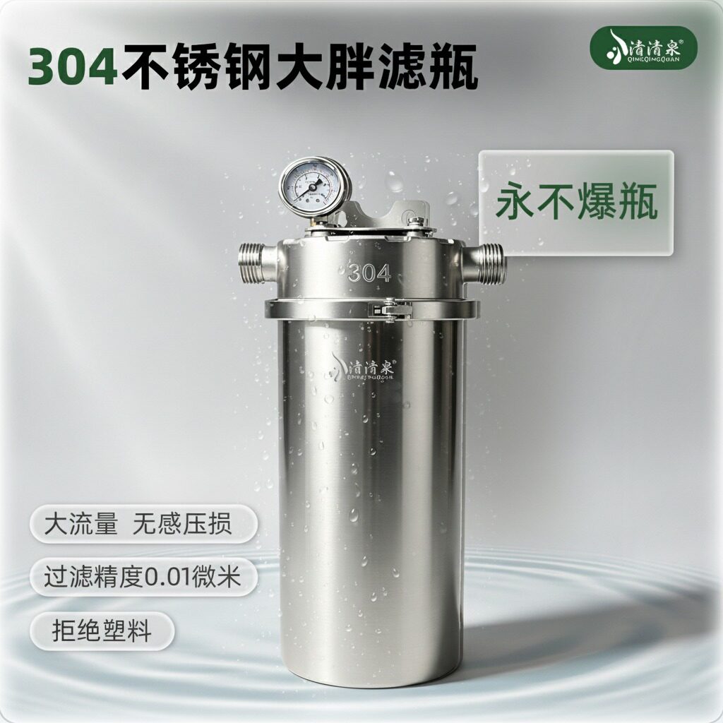 304不锈钢大白瓶前置过滤器全屋净水家用10寸自来水双联三联通用