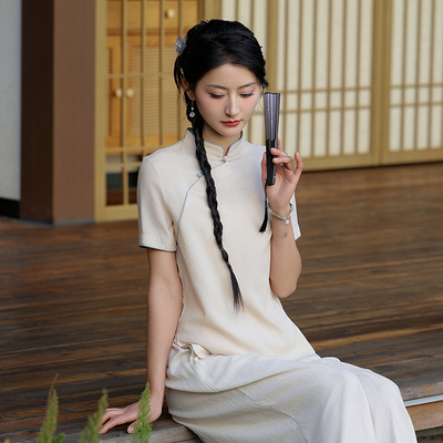 2025新款茶服女新中式国风唐装女士夏款禅意佛系高端女装素衣套装