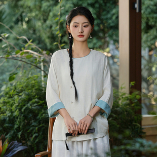 唐装汉服茶服女禅意文艺中国风佛系禅服中式高端茶艺师服装上衣夏
