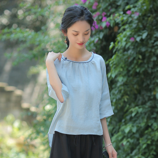 唐装女中国风禅意素衣禅服高端茶服茶艺师茶楼中医馆工作服装夏款