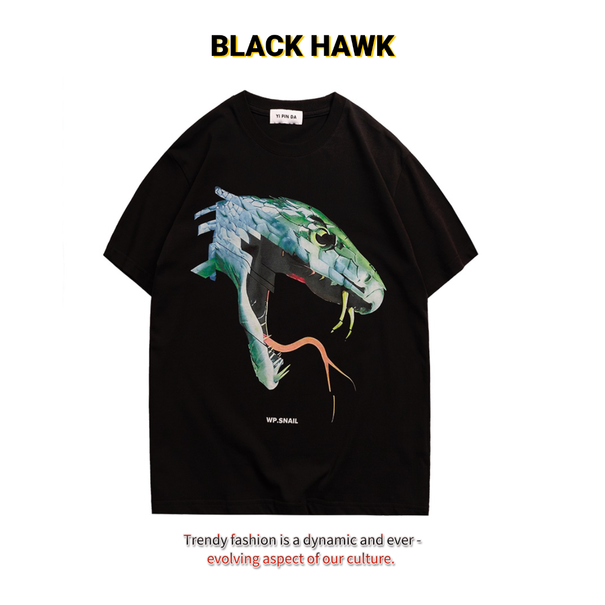 BLACKHAWK潮牌短袖T恤夏季新款高街男女时尚潮流眼镜蛇宽松上衣