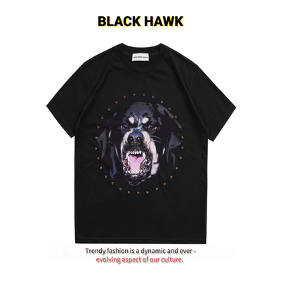 夏季百搭纯棉水钻狗头宽松短袖