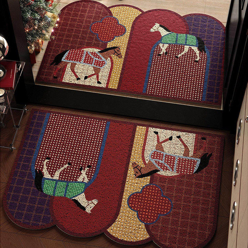 午马呈祥丝圈地垫异形入户门地垫乔迁喜庆新年红色脚垫门口地毯,居家布艺,入户地垫,淘宝优惠券,粉丝福利购,淘宝优惠卷