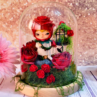 泡泡玛特小野玫瑰造景展示盒 场景布置玻璃罩潮玩摆件情人节礼物