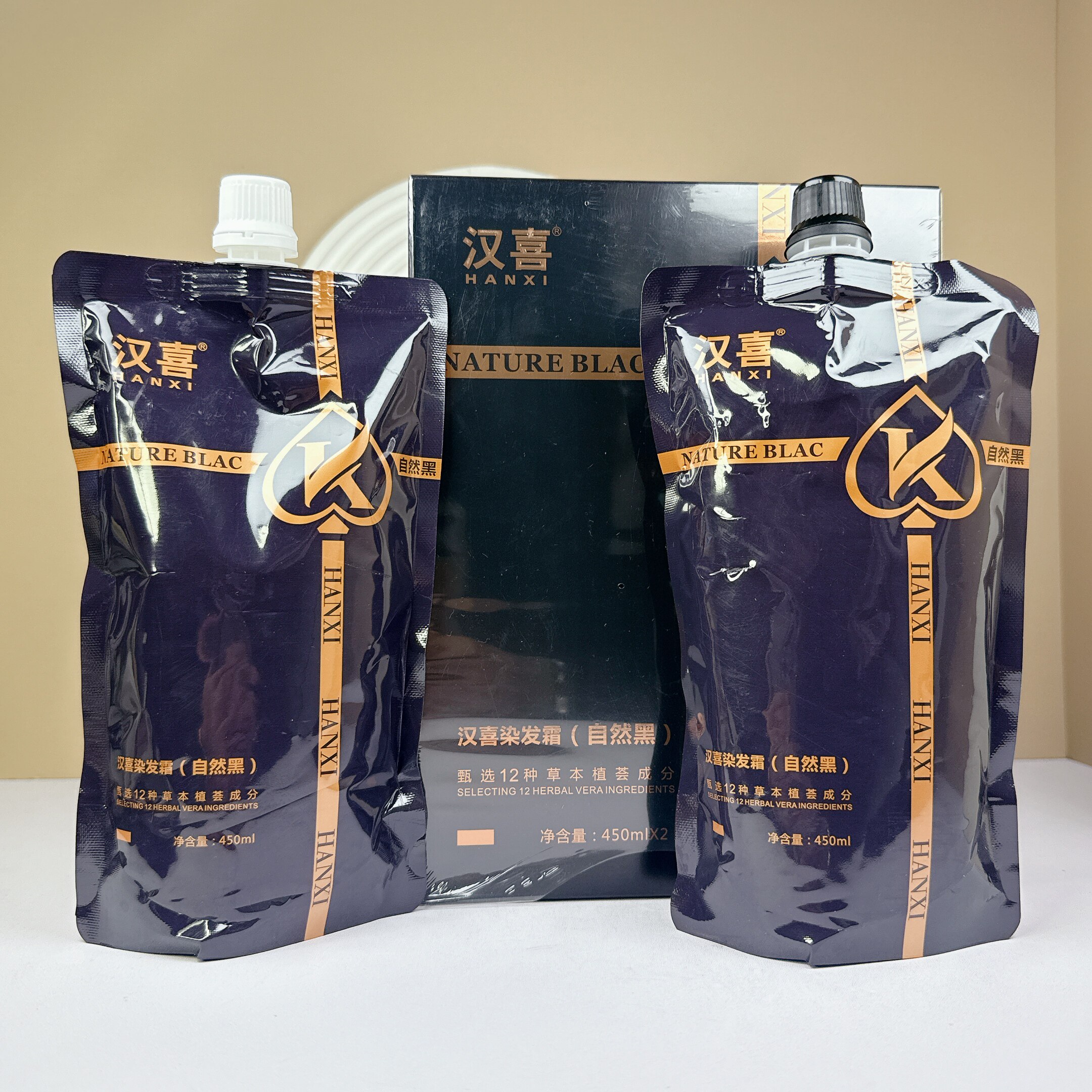 汉喜自然黑盖白不沾头皮染发膏