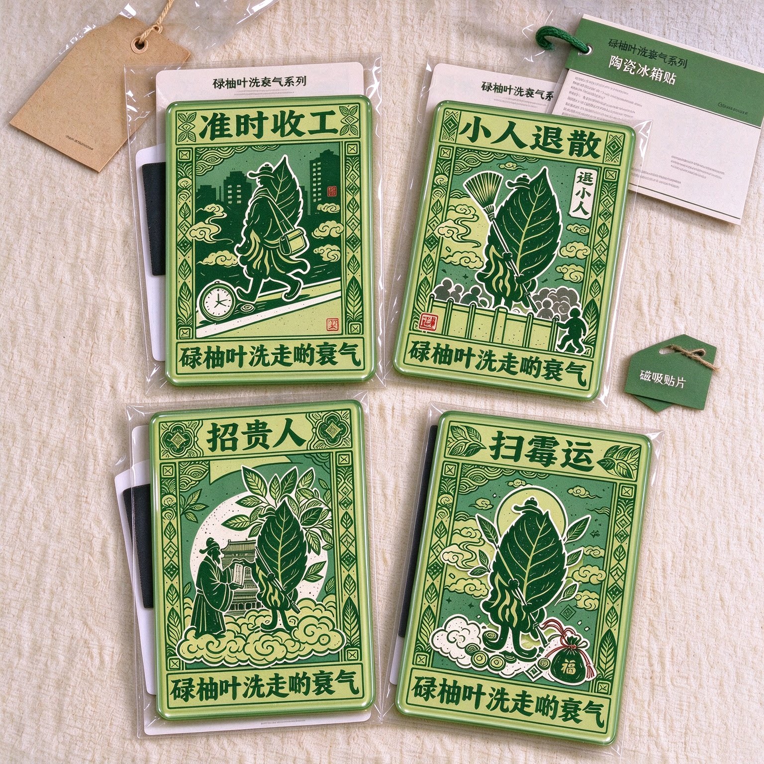 粤语吉祥碌柚叶陶瓷冰箱贴扫霉运