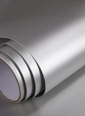 浅灰色喷砂即时贴墙纸自粘银色贴纸厨房橱柜柜门冰箱空调家具翻新