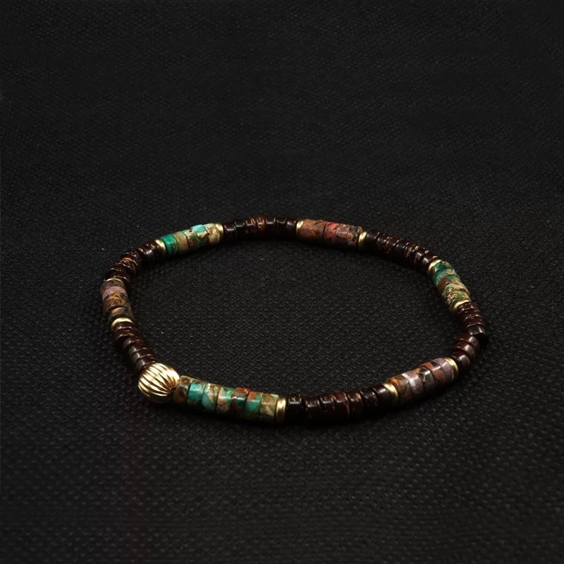 进口复古帝王石手串中性情侣天然石椰壳手链叠戴国风高级度假风串