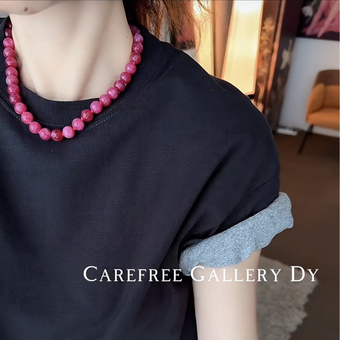 进口高级感精致项链石英石粉色俏皮串珠轻奢简约大气个性百搭锁骨