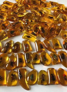 琥珀昆虫标本石儿童制作化石纯天然活虫蝴蝶树脂创意透明原石化石