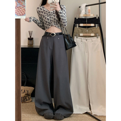 2025秋季新款韩版口袋设计感西装阔腿裤女宽松垂感个性长裤