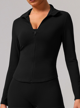 黑色健身外套女紧身立领拉链瑜伽服春秋防风修身运动跑步长袖上衣