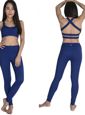 外贸瑜珈裤女 深蓝秋冬加厚紧身弹力跑步健身裤 专业压缩训练裤