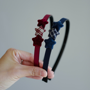 拉直不断秋冬新款酒红星星有齿头箍女童甜美压发卡藏青带齿发箍