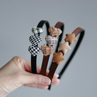 儿童发饰秋冬新款 格子爱心有齿头箍女童甜美压发卡星星带齿发箍