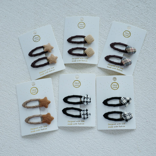 复古小香风针织毛线碎发夹毛绒星星侧边夹BB夹儿童刘海夹爱心发卡