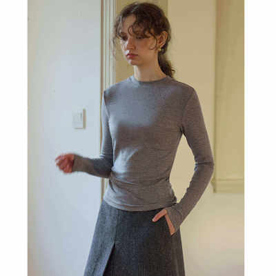 兰精天丝羊毛圆领修身长