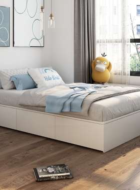 床箱体无床头高箱式抽屉储物床现代简约榻榻米床小户型卧室白色床