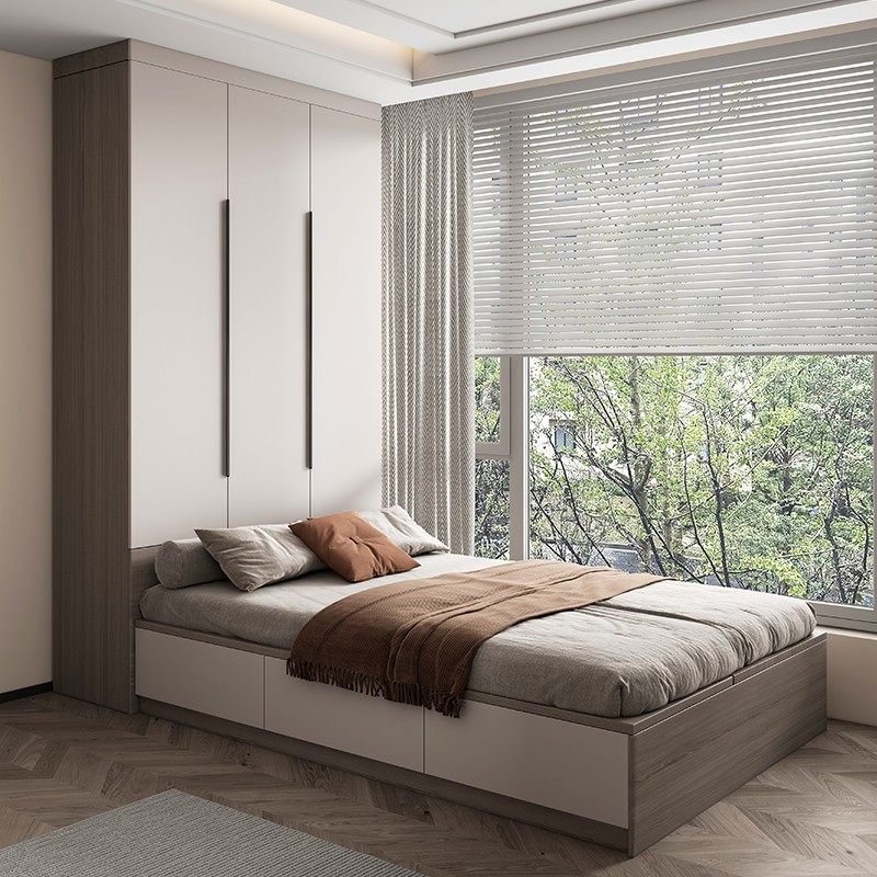 榻榻米床衣柜一体实木多层板柜体奶油风卧室储物小户型省空间床
