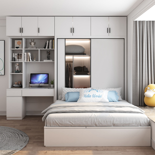 新榻榻米床带书桌一体现代简约1.5米箱体储物小户型省空间衣柜床