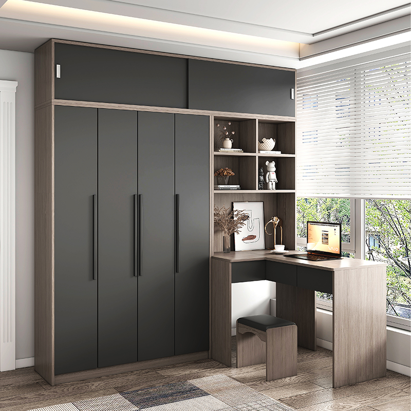 现代简约衣柜转角书桌书架一体