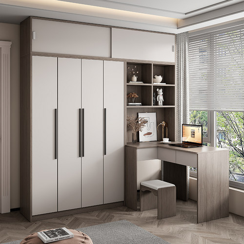 新现代简约转角电脑桌衣柜一体儿童学习小户型家用白色连体书桌柜