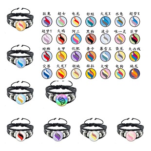 mega进化石黑色皮绳按扣手链口袋妖怪Pokemo超级沙奈朵喷火龙手绳