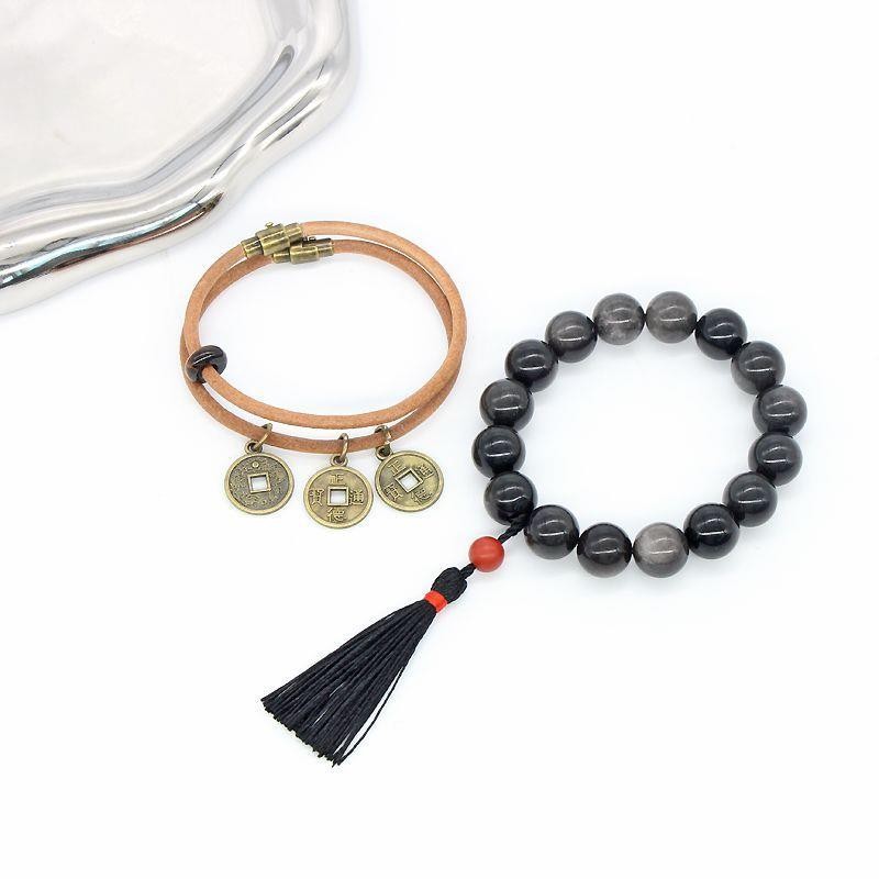 盗墓笔记周边衍生吴邪同款银曜石流苏手串手链男女学生礼物