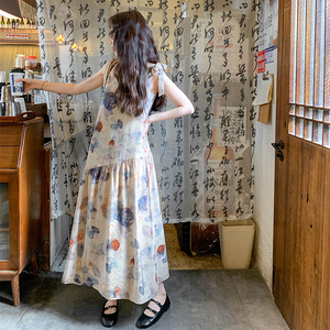 度假风水墨印花无袖连衣裙女2025夏新款独特漂亮法式气质背心长裙图片