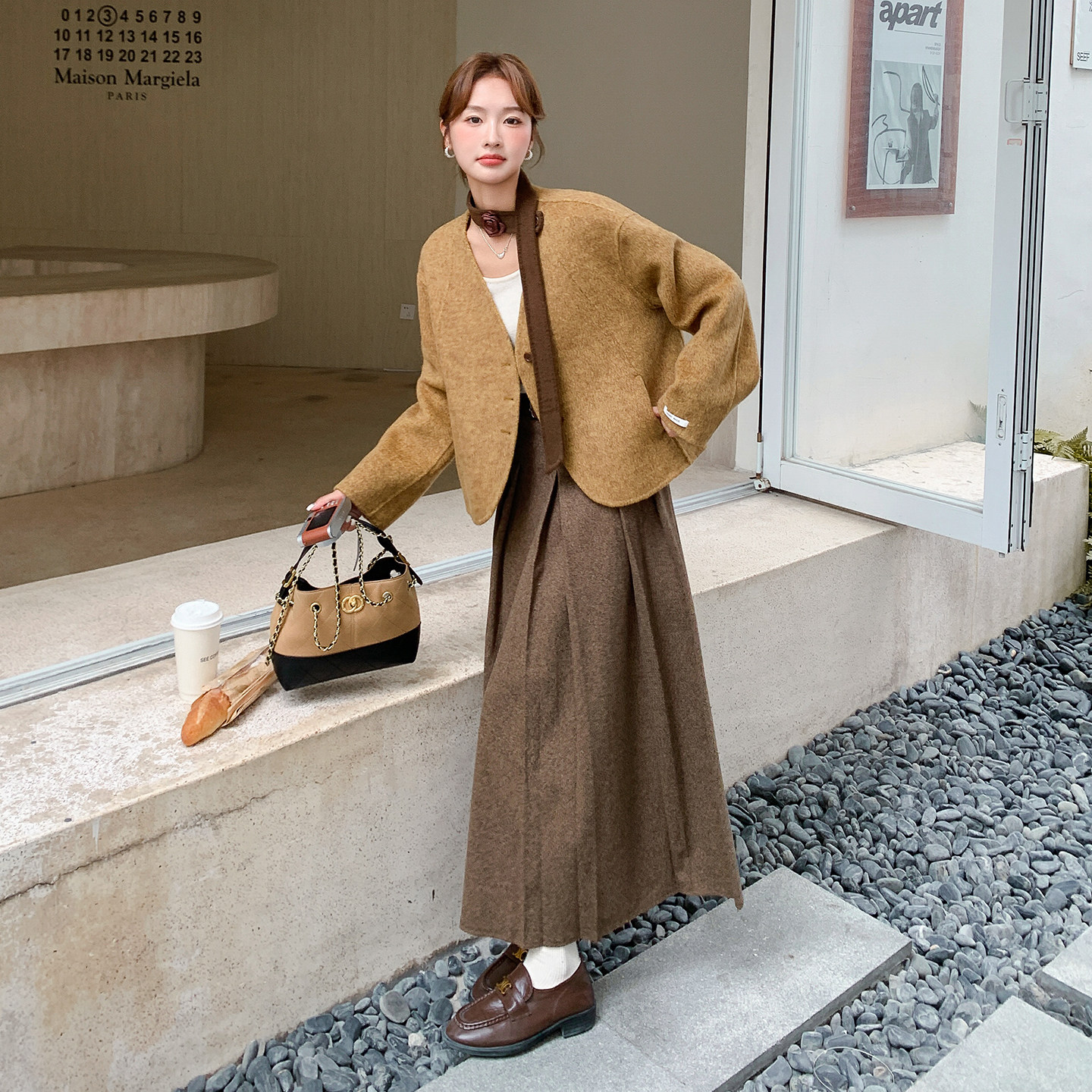 【有货】飘带短款双面呢大衣2D122-2755-P235控338,女装毛呢外套,2D122