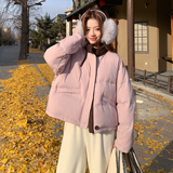 韩系chic粉色羽绒服女冬超火好看高级小众漂亮短款加厚面包服外套，女装羽绒服，2D122