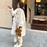牛角扣皮毛一体连帽羊羔毛外套女冬季独特漂亮百搭韩系轻熟风棉服，女装棉衣/棉服，2D122