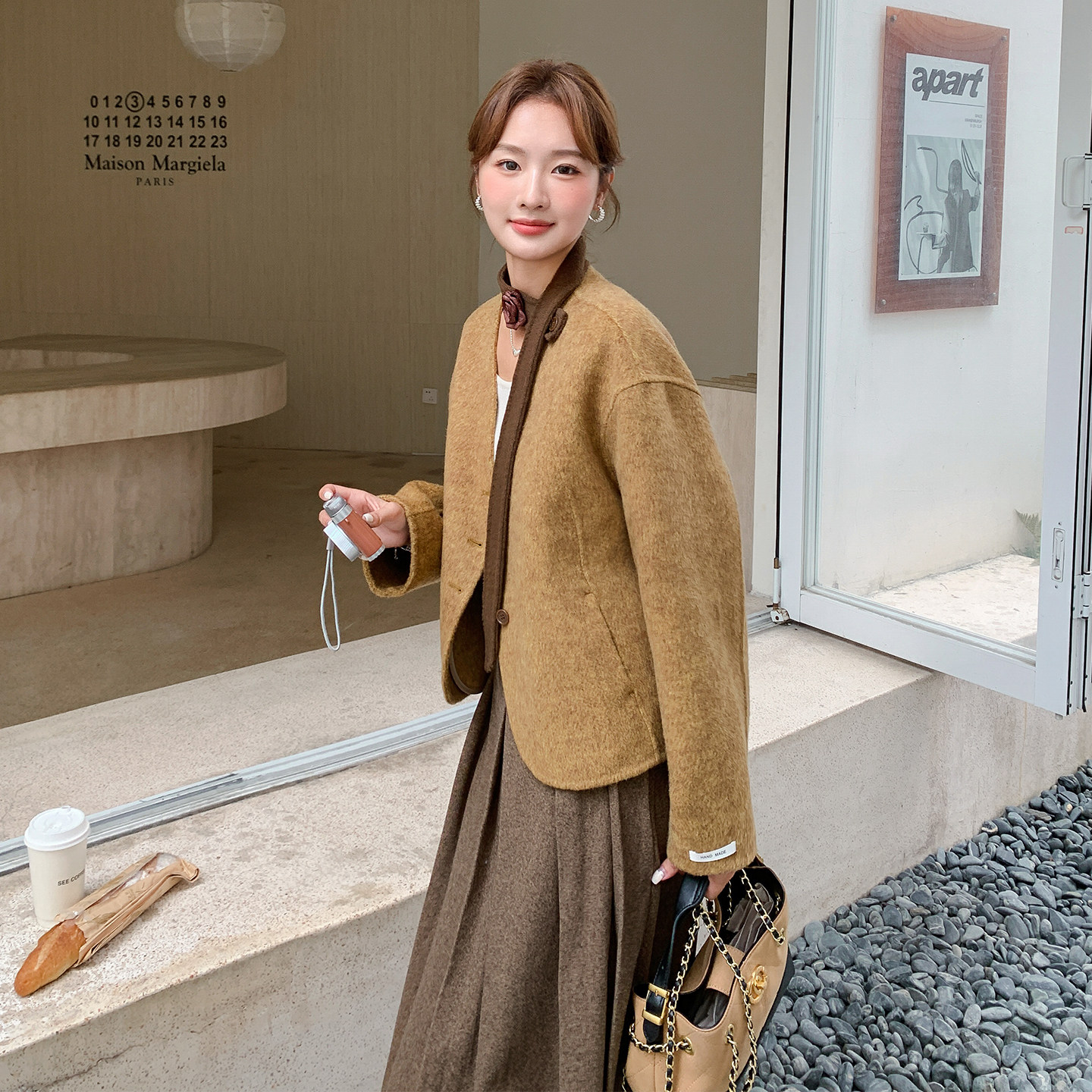 【有货】飘带短款双面呢大衣2D122-2755-P235控338,女装毛呢外套,2D122