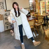 米白色韩系连帽棉服女2025年冬季新款高级感长款过膝加厚面包服潮，女装羽绒服，2D122