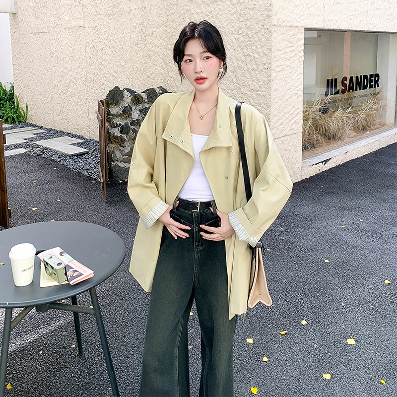 【档口有货】条纹拼接风衣外套2D122-2717-P165控248,女装风衣,2D122