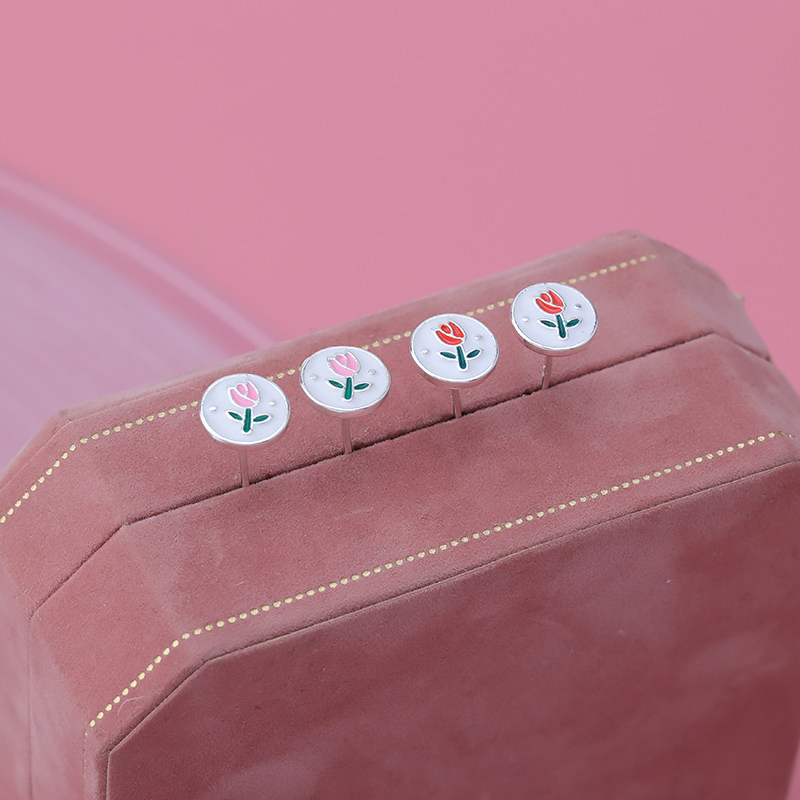 s925纯银圆片郁金香耳钉女气质甜美花朵耳环2023年新款小众耳饰