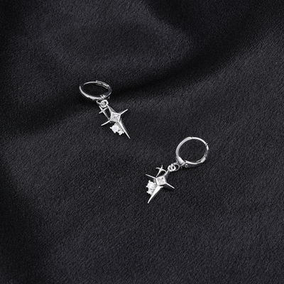 纯银十字架耳扣气质四芒星耳环