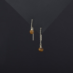 s925银针仿虎眼石耳线女短款 美拉德气质流苏耳环小众耳饰 2026新款