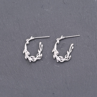 s925纯银橄榄枝耳环女气质树叶日韩小清新耳钉2022年新款小众耳饰