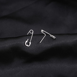 s925纯银别针耳环女简约冷淡风回形针耳钉ins潮小众个性酷帅嘻哈